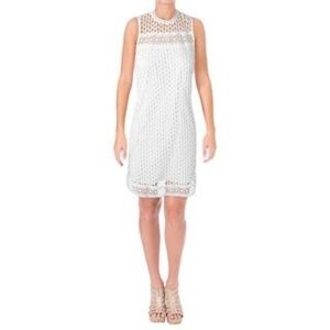 Aqua white circle lace sleeveless dress